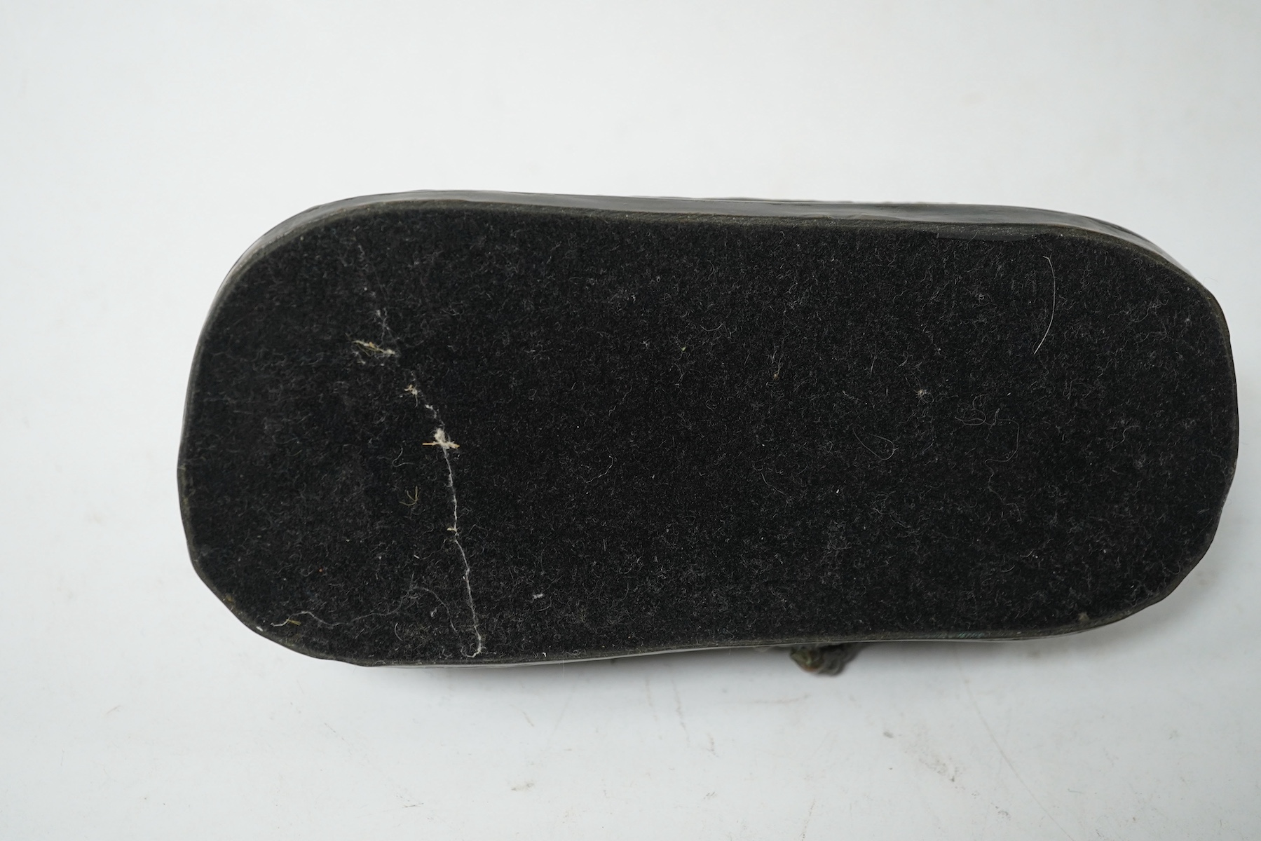 After Paul Joseph Raymond Gayrard (1807-1855), a small bronze of a deerhound in repose, 15cm wide. Condition - fair/good